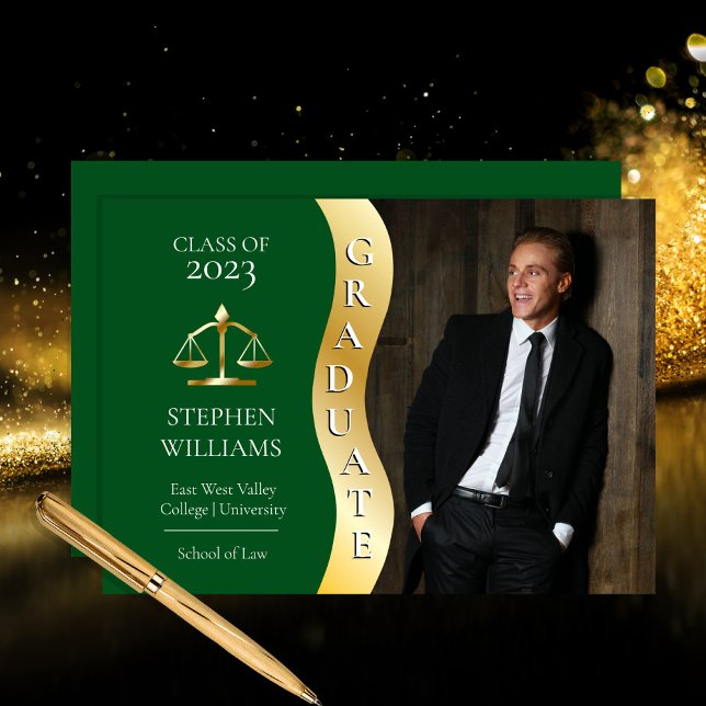 Dk Green | Gold Graduate Wave Law Justice Grad Ankündigung (Von Creator hochgeladen)