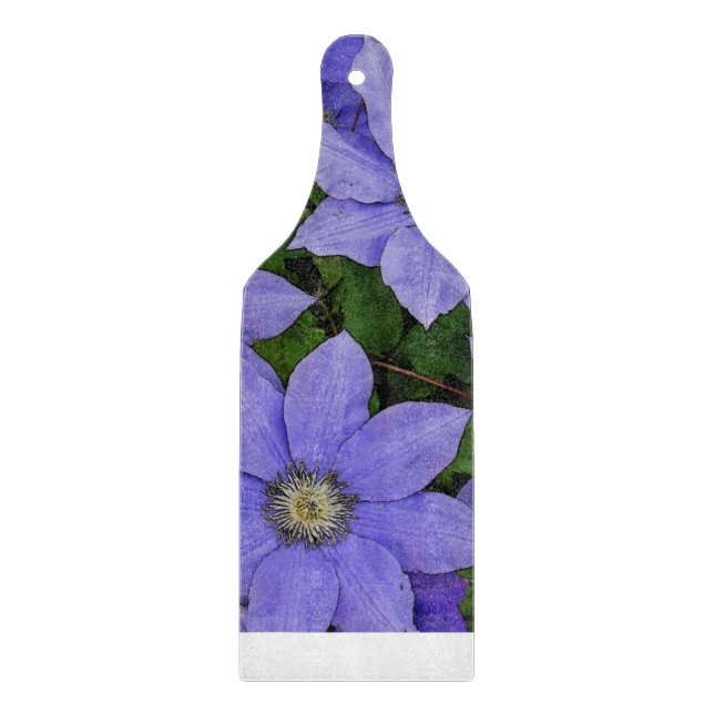 DK.PERIWINKLE-BLAUE CLEMATIS/REKTANGULAR GLASS SCHNEIDEBRETT (Vorderseite)