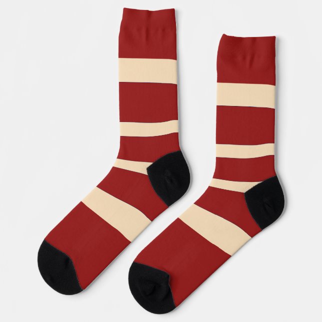 Dk Rot + Crème Streifen Socken (Linkes Detail)