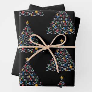 DNA-Helix-Weihnachtsbaum Biologie Naturwissenschaf Geschenkpapier Set