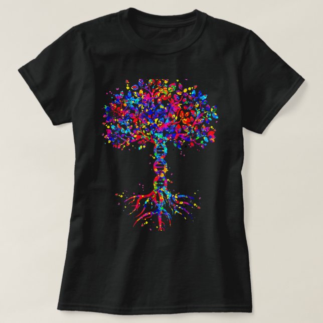 DNA Tree Life Watercolor Genetic Biologist Science T-Shirt (Design vorne)