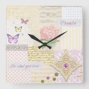 Do what you love - Girly Pink & Cream collage Quadratische Wanduhr