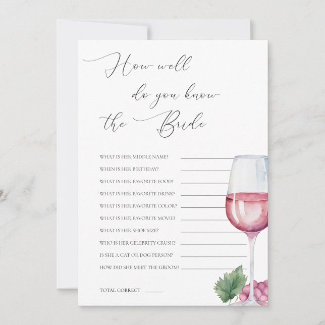 Do You Know The Bride Vino before Vows Bridal Game Einladung (Vorderseite)