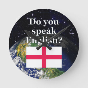 Do you speak English? in English. Flag & Earth Runde Wanduhr