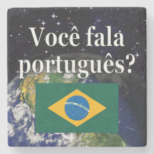 Do you speak Portuguese? in Portuguese. Flag earth Steinuntersetzer
