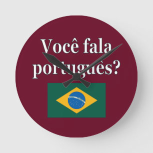 Do you speak Portuguese? in Portuguese. Flag Runde Wanduhr