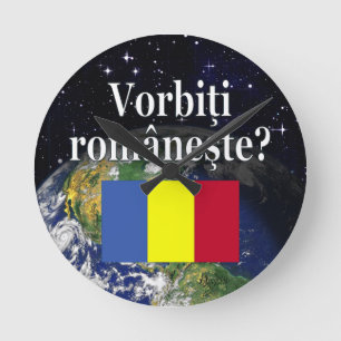 Do you speak Romanian? in Romanian. Flag & Earth Runde Wanduhr