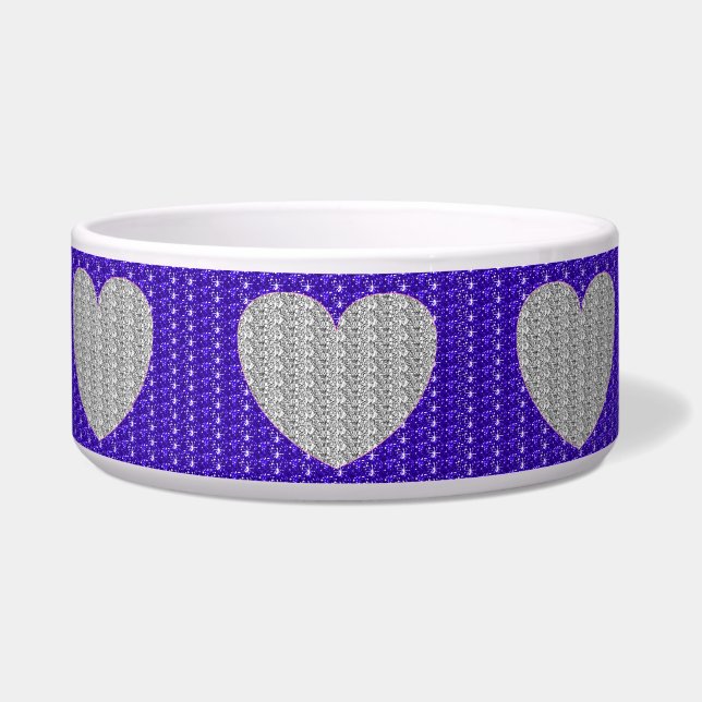 Dob Bowl Silver Lila Silver Heart Glitzer Napf (Vorderseite)