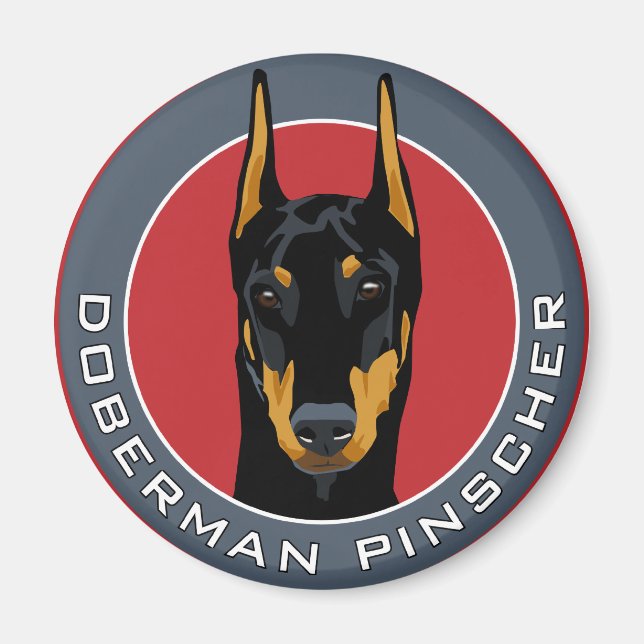 Doberman Abzeichen, Schwarz mit Rot Magnet (Vorne)