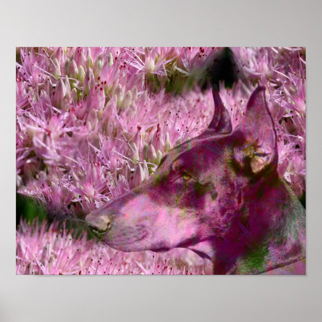 Doberman and Pink Blume Fantasy Dog Art Poster (Vorne)