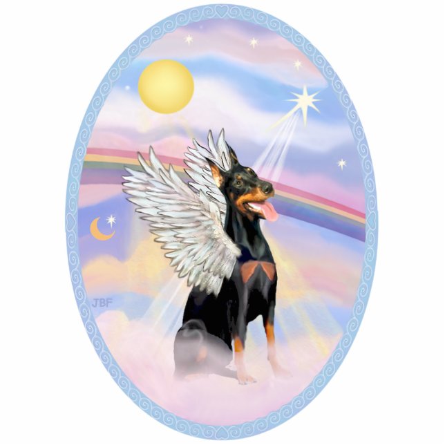 Doberman Angel in Himmelswolken Freistehende Fotoskulptur (Vorne)