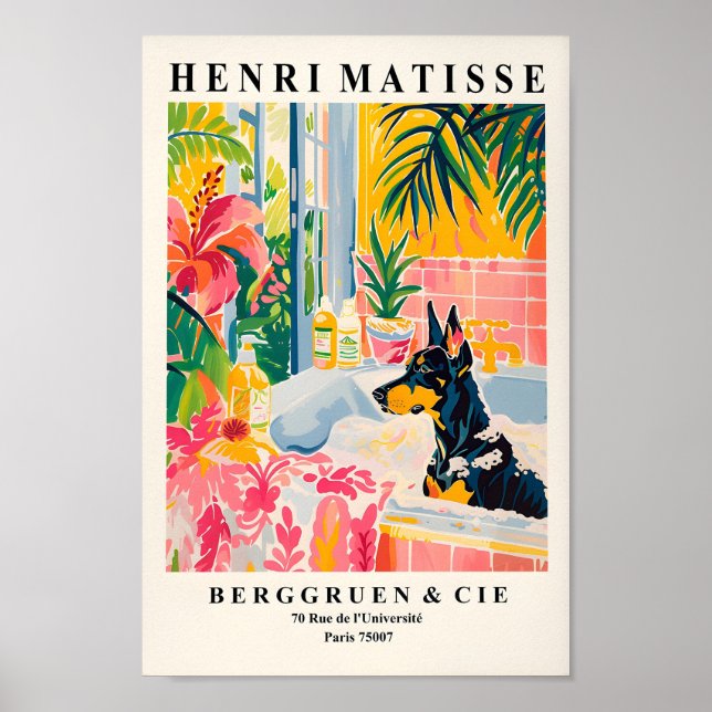 Doberman Art Print, Tropisches Badezimmer Wand an  Poster (Vorne)