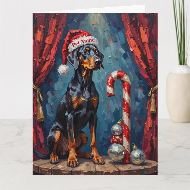 Doberman Balancing Act Christmas Candy Cane Hat Karte (Vorderseite)