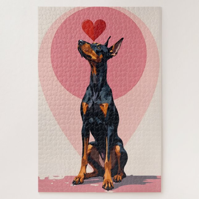 Doberman Balancing Perfect Heart Vector Valentine Puzzle (Vertikal)