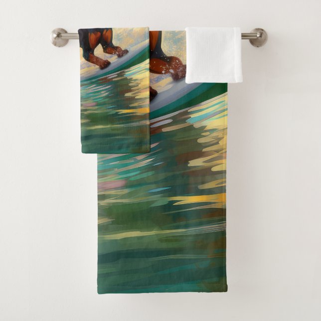 Doberman Beach Surfing Painting Badhandtuch Set (Insitu)