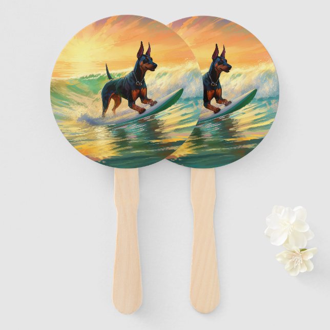 Doberman Beach Surfing Painting Fächer (Vorne und Hinten)