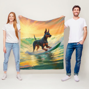 Doberman Beach Surfing Painting Fleecedecke