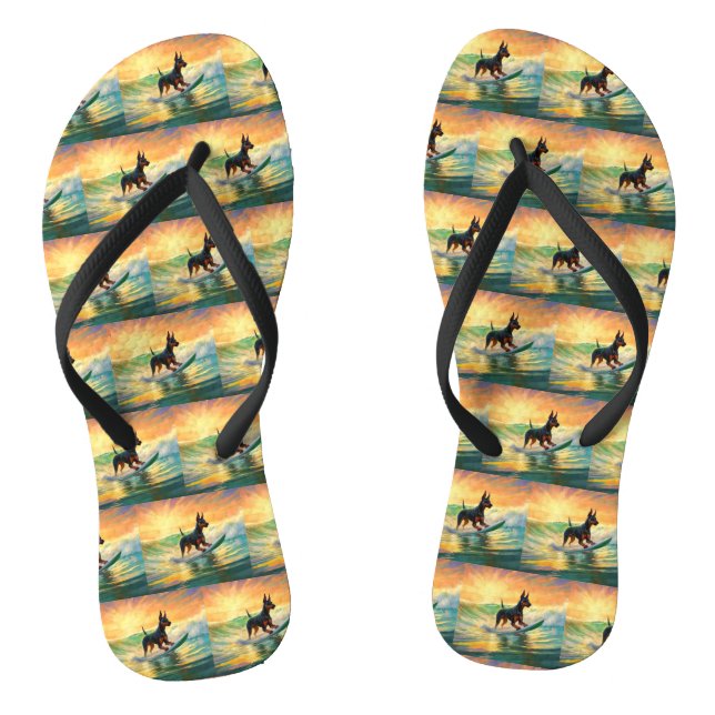 Doberman Beach Surfing Painting Flip Flops (Fußbett)