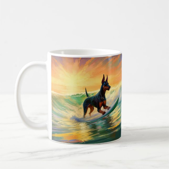 Doberman Beach Surfing Painting Kaffeetasse (Links)