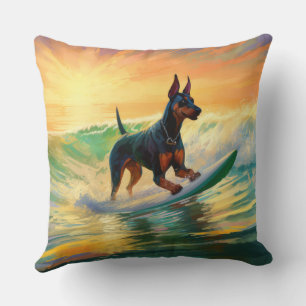 Doberman Beach Surfing Painting Kissen