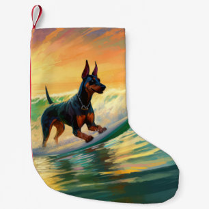 Doberman Beach Surfing Painting Kleiner Weihnachtsstrumpf