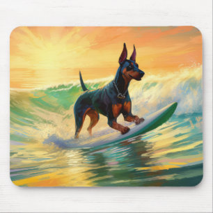 Doberman Beach Surfing Painting Mousepad