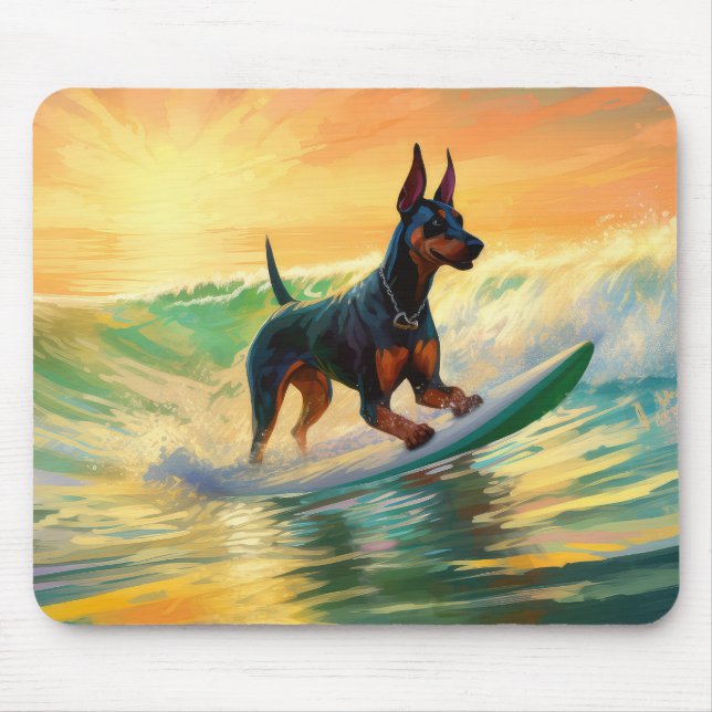 Doberman Beach Surfing Painting Mousepad (Vorne)
