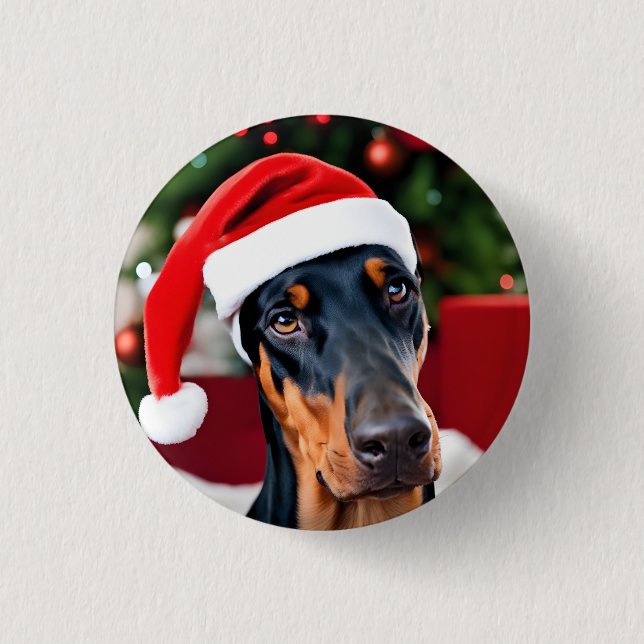 Doberman Christmas Button (Vorderseite)