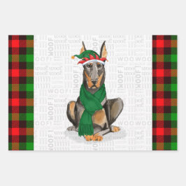 Doberman Christmas Dog und Red Holiday Kariert Geschenkpapier Set