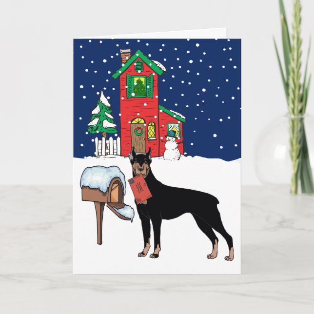 Doberman Christmas Feiertagskarte (Vorderseite)