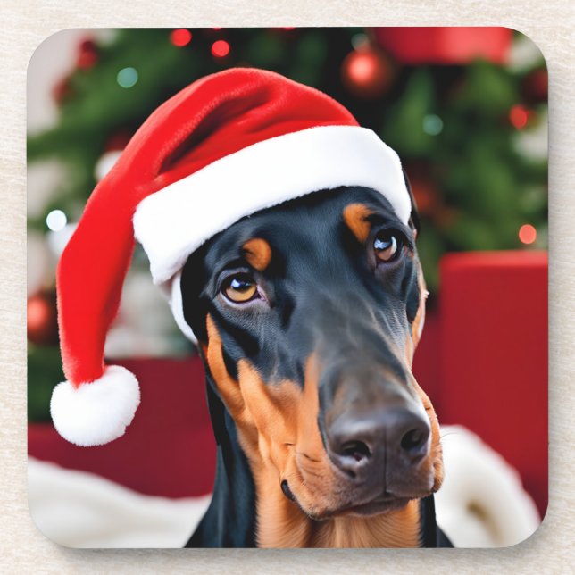 Doberman Christmas Getränkeuntersetzer (Vorderseite)