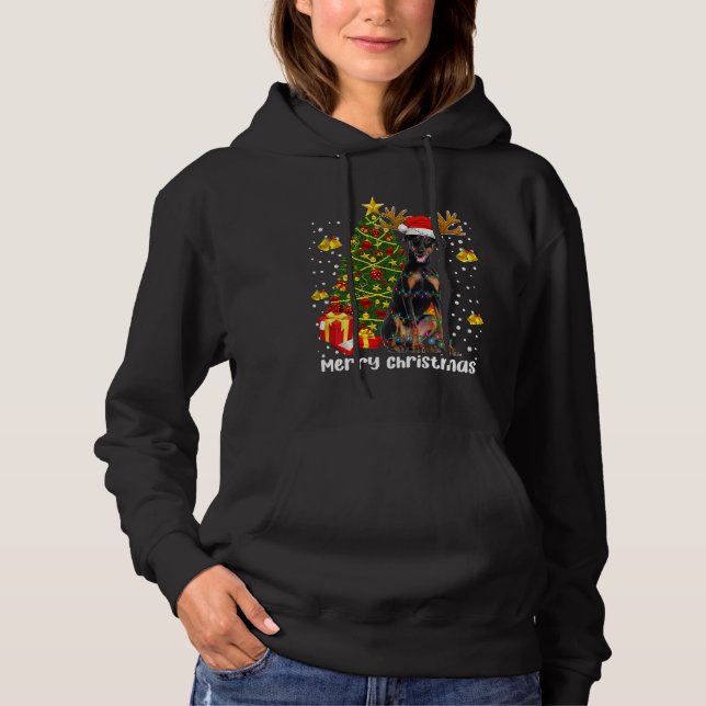 Doberman Christmas Lights Tree Santa Hoodie (Vorderseite)