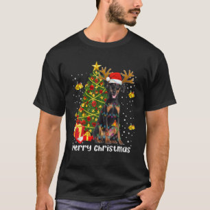 Doberman Christmas Lights Tree Santa Xmas Pajamas T-Shirt