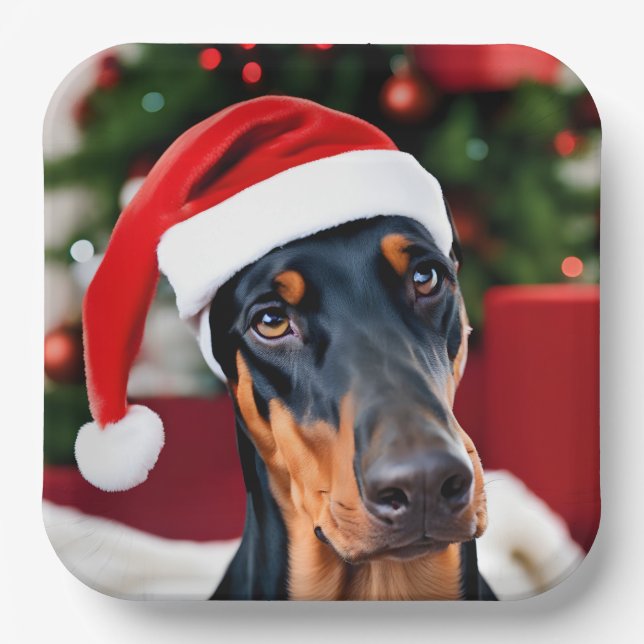 Doberman Christmas Pappteller (Vorderseite)