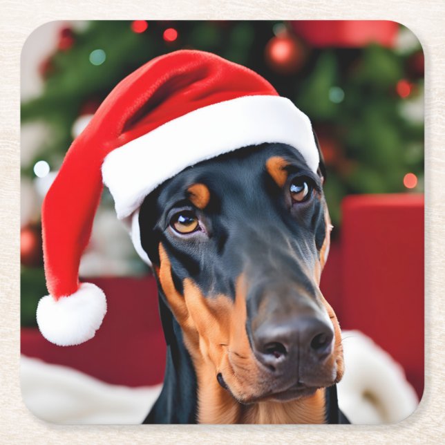 Doberman Christmas Rechteckiger Pappuntersetzer (Vorderseite)