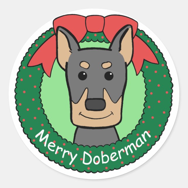 Doberman Christmas Runder Aufkleber (Vorderseite)