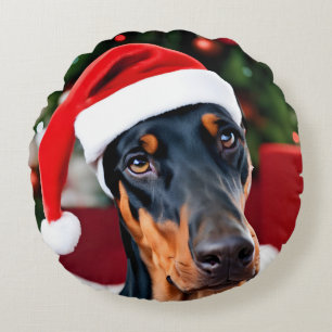 Doberman Christmas Rundes Kissen