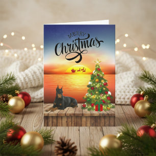 Doberman Christmas Sunset Card Feiertagskarte