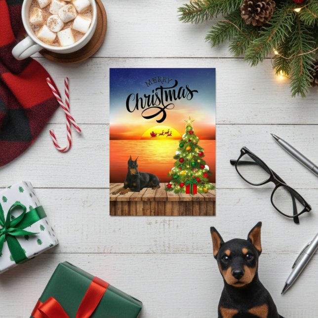 Doberman Christmas Sunset Card Feiertagskarte (Doberman Christmas Sunset Card)