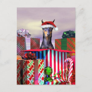 Doberman Christmas Surprise Feiertagspostkarte