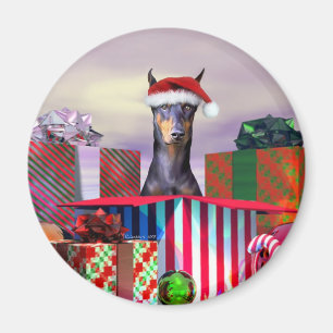 Doberman Christmas Surprise Magnet