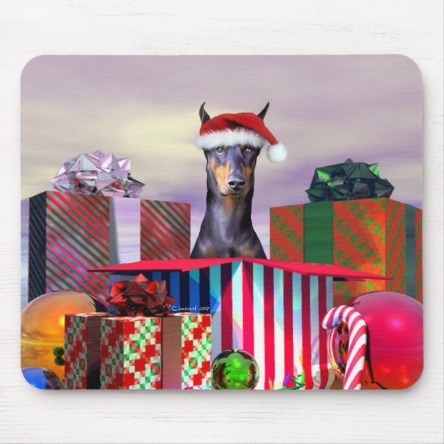 Doberman Christmas Surprise Mousepad (Vorne)