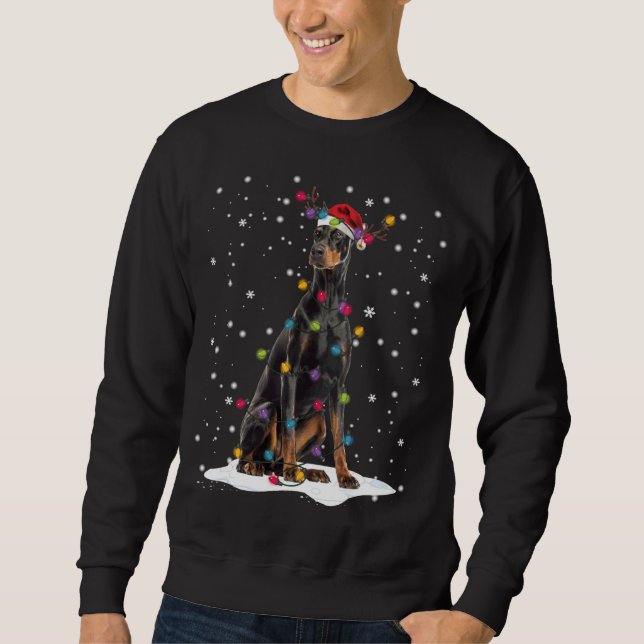 Doberman Christmas Tree Light Pajama Doberman Dog Sweatshirt (Vorderseite)