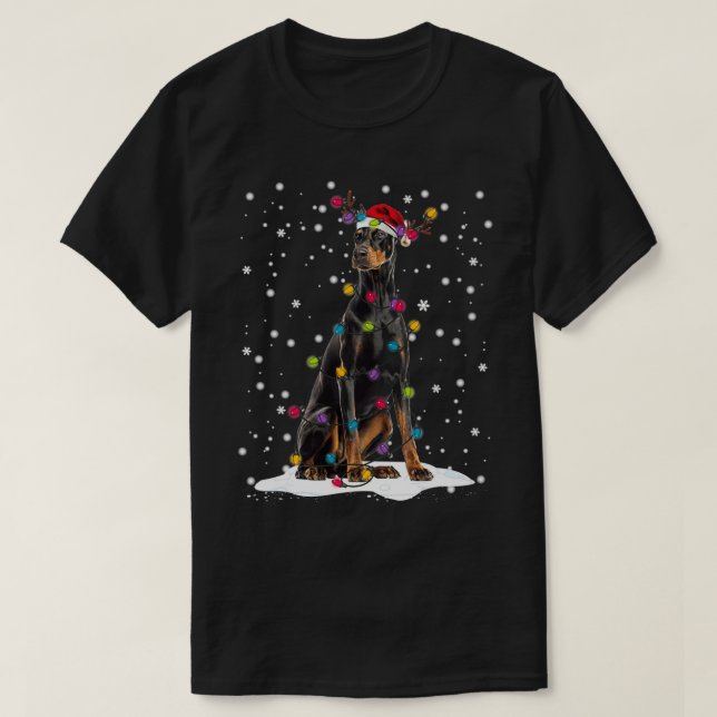 Doberman Christmas Tree Light Pajama Doberman Dog T-Shirt (Design vorne)