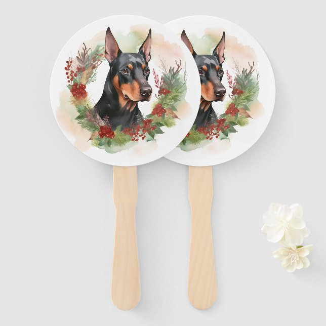 Doberman Christmas Wreath Festivals Fächer (Vorne und Hinten)