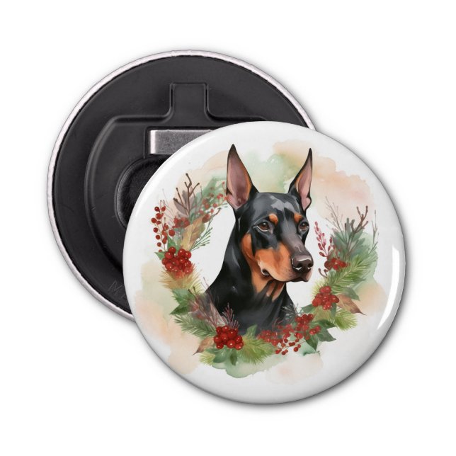 Doberman Christmas Wreath Festivals Flaschenöffner (Vorderseite)
