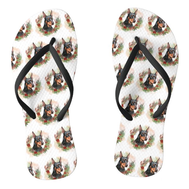 Doberman Christmas Wreath Festivals Flip Flops (Fußbett)