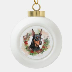 Doberman Christmas Wreath Festivals Keramik Kugel-Ornament