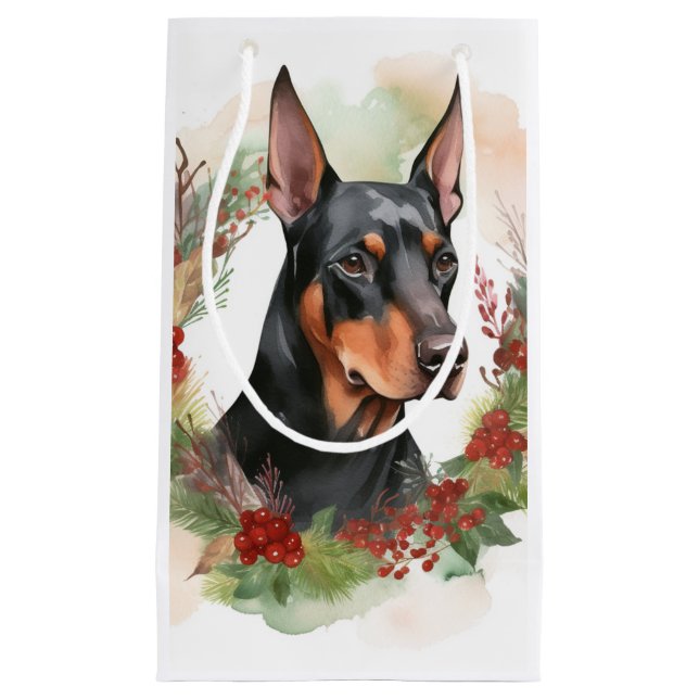 Doberman Christmas Wreath Festivals Kleine Geschenktüte (Vorderseite)