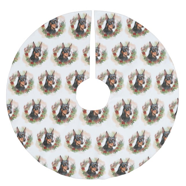 Doberman Christmas Wreath Festivals Polyester Weihnachtsbaumdecke (Vorderseite)